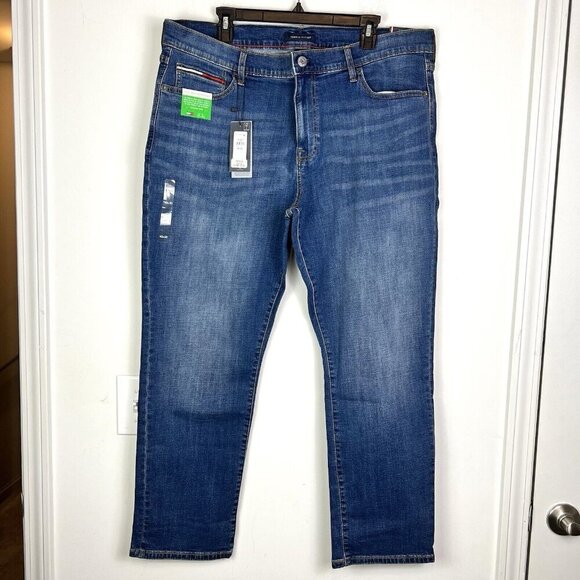 Tommy Hilfiger Men’s Straight Fit Stretch Jeans Size 40 x 30 Blue Dark Wash NWT - Picture 7 of 11